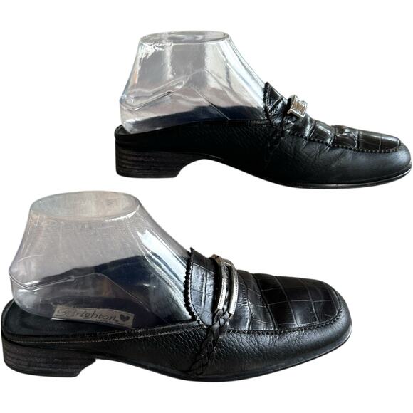 VTG Brighton Jody Croc Embossed Leather Loafer Mule Womens 8 Italy Luxury Travel - Picture 3 of 10